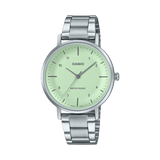 Casio Women's Watch Analog Green Dial with Silver Stainless Steel Band, LTP-VT03D-3BDF
