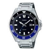 Casio Men's Watch Analog Black Dial With Silver Stainless Steel Band, MDV-107D-1A2VDF