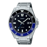 Casio Men's Watch Analog Black Dial With Silver Stainless Steel Band, MDV-107D-1A2VDF