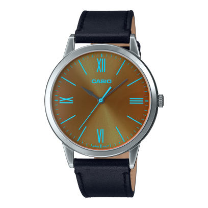 Casio,Men's Watch Analog,Brown Dial Black Leather Band, MTP-E600L-1BDF