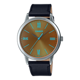 Casio,Men's Watch Analog,Brown Dial Black Leather Band, MTP-E600L-1BDF