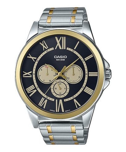 Casio men analog watch, black dial with comfortable strap, model CS-MTP-E318SG-1BVD, Bahrain