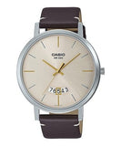 Casio, Men’s Watch Analog, Beige Dial Brown Leather Band, MTP-B100L-9EVDF