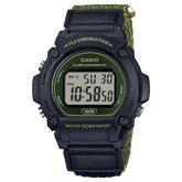 Casio, Men’s Watch Digital, Black Dial Green Cloth Band, W-219HB-3AVDF