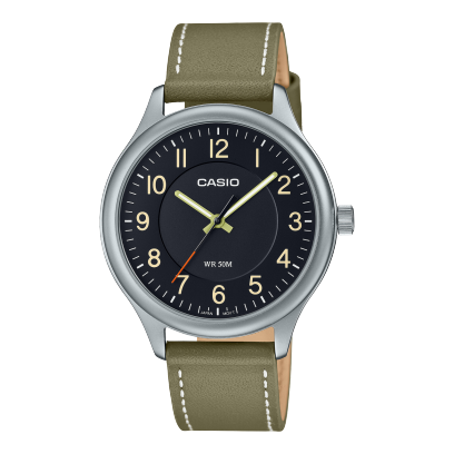 Casio, Unisex Watch Analog , Black Dial Brown Leather Band, MTP-B160L-1B2VDF