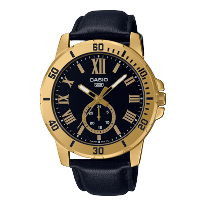 Casio men analog watch, black dial with comfortable strap, model CS-MTP-VD200GL-1BU, Bahrain