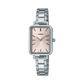 Casio Rectangular Petite Women's Watch Analog Pink Dial With Silver Stainless Steel Band, LTP-V009D-4EUDF