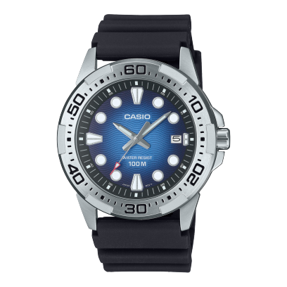 Casio men analog watch, blue-111 dial with black resin band, model CS-MTD-140-2AVDF, Bahrain