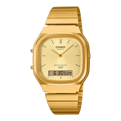 Casio men analog watch, golden dial with golden stainless steel band, model CS-AQ-240EG-9ADF, Bahrain