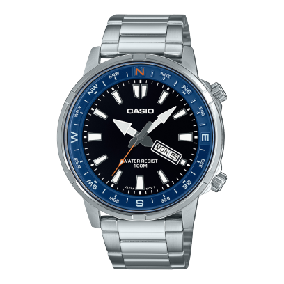 Casio, Men’s Watch Analog, Blue Dial Silver Stainless Steel Band, MTD-130D-1A2VDF