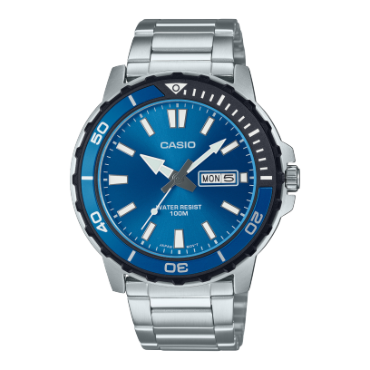 Casio men analog watch, blue dial with silver stainless steel band, model CS-MTD-125D-2A1VDF, Bahrain