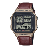 Casio Men's Watch Analog Digital Dial with Brown Leather Strap, AE-1200WHL-5AVDF