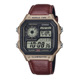 Casio Men's Watch Analog Digital Dial with Brown Leather Strap, AE-1200WHL-5AVDF