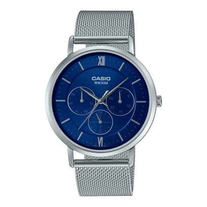 Casio,Men's Watch Analog, Blue Dial Silver Stainless Steel Mesh Band, MTP-B300M-2AVDF