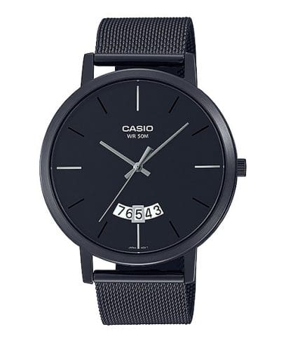 Casio, Men’s Watch Analog, Black Dial Black Stainless Steel Mesh Band, MTP-B100MB-1EVD