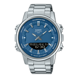 Casio Men's Watch Analog-Digital Blue Dial With Silver Stainless Steel Band, AMW-880D-2A1VDF