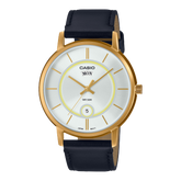 Casio, Men’s Watch Analog, White Dial Black Leather Band, MTP-B120GL-7AVD