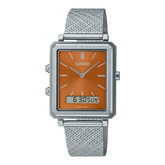 Casio,Men's Watch Analog-Digital, Orange Dial Silver Stainless Steel Mesh Band, MTP-B205M-5EDF