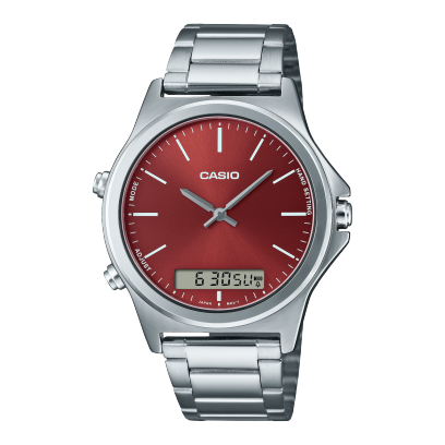 Casio, Men’s Watch Analog-Digital, Red Dial Silver Stainless Steel Band, MTP-VC01D-5EUDF
