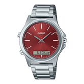Casio, Men’s Watch Analog-Digital, Red Dial Silver Stainless Steel Band, MTP-VC01D-5EUDF