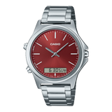 Casio, Men’s Watch Analog-Digital, Red Dial Silver Stainless Steel Band, MTP-VC01D-5EUDF