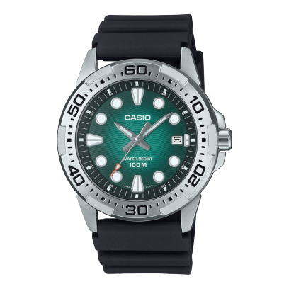Casio men analog watch, green dial with black resin band, model CS-MTD-140-3AVDF, Bahrain