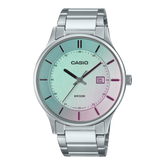 Casio,Men's Watch Analog,Blue & Pink Dial Silver Stainless Steel Band, MTP-E605D-7E