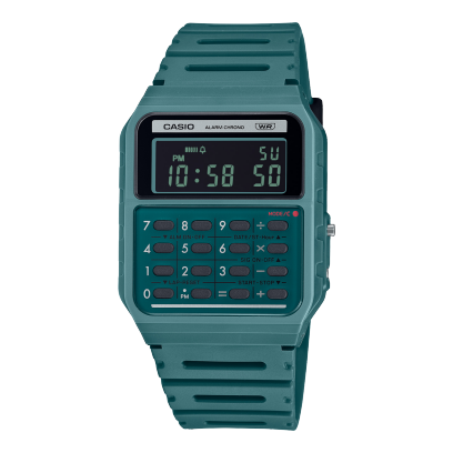 Casio unisex analog watch, black dial with green resin strap, model CS-CA-53WB-3BDF, Bahrain