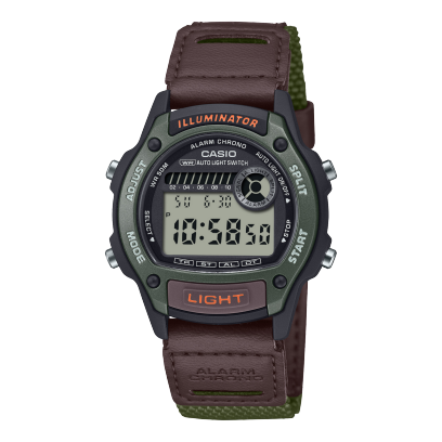 Casio men analog watch, black-111 dial with brown leather and cloth band, model CS-W-220HF-3AVDF, Bahrain