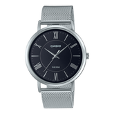 Casio, Men’s Watch Analog, Black Dial Silver Stainless Steel Mesh Band, MTP-B110M-1AVDF