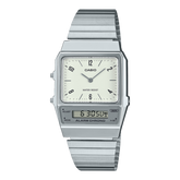 Casio Vintage Unisex Watch Analog-Digital White Dial With Silver Stainless Steel Band, AQ-800E-7A2DF