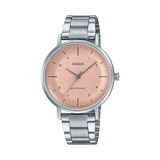 Casio Women's Watch Analog Peach Dial with Silver Stainless Steel Band, LTP-VT03D-4BDF