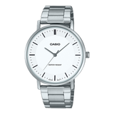 Casio Men's Watch Analog White Dial with Silver Stainless Steel Band, MTP-VT04D-7EDF