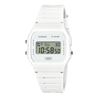 Casio unisex analog watch, black dial with white resin band, model CS-F-91WB-7ADF, Bahrain