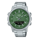 Casio Men's Watch Analog-Digital Green Dial With Silver Stainless Steel Band, AMW-880D-3AVDF
