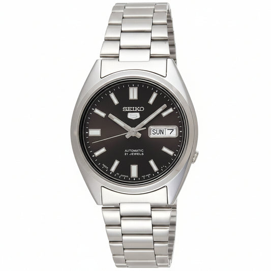Seiko Men's Mechanical Watch Analog, Grey Dial Silver Stainless Band, SNXS79J