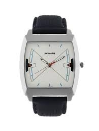 Sonata Men's Watch Analog Silver Dial With Black Leather Strap, 77064SL02