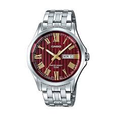 Casio,Men's Watch Analog, Red Dial Silver Stainless Steel  Band, MTP-E131DY-4AVD