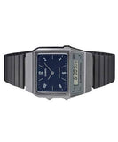 Casio Vintage Unisex Watch Analog-Digital Blue Dial With Black Stainless Steel Band, AQ-800EB-2ADF