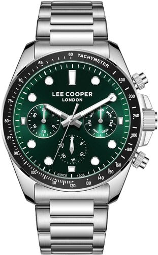 Lee Cooper Men's  Multifunction Watch Dark Green Dial With Silver Metal Band,LC08215.370