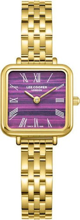 Lee Cooper Women's Analog Watch Purple Dial With Gold Metal Band,LC08226.180