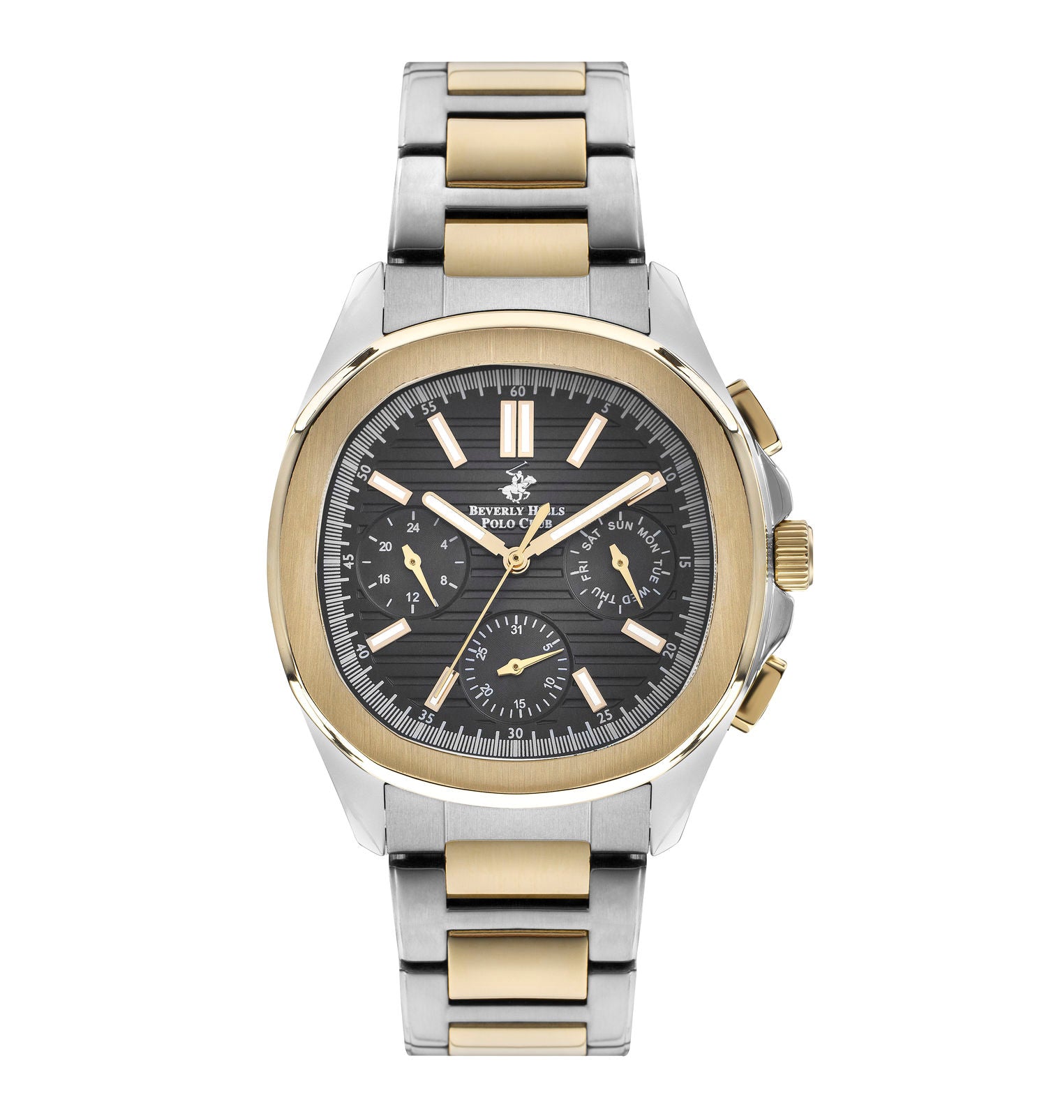 Beverly Hills Polo Club Men's Watch Analog Black Dial with Two Toned Stainless Steel Band, BP3212X.250