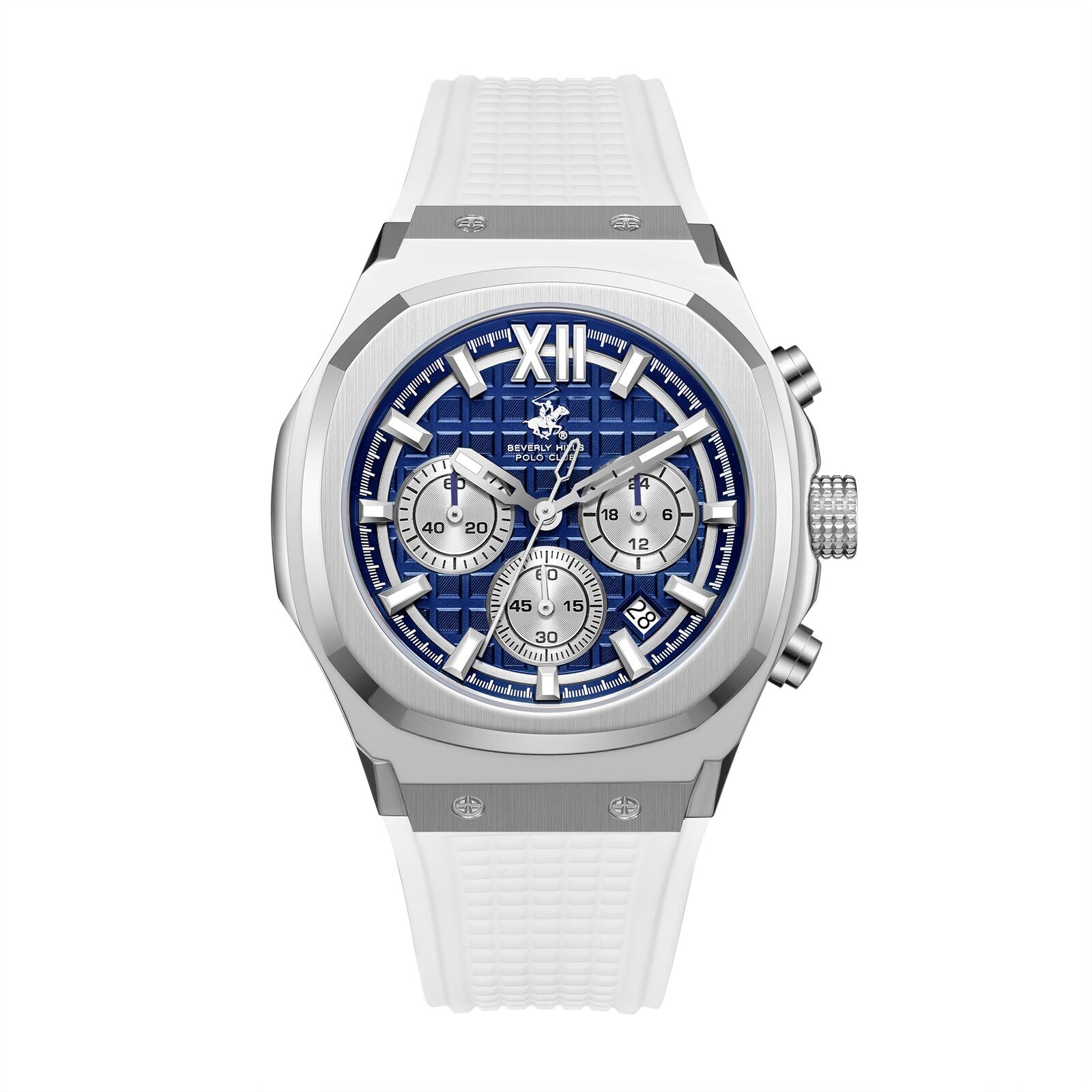 Beverly Hills Polo Club Men's Watch Analog Blue Dial with White Resin Band, BP3785X.393