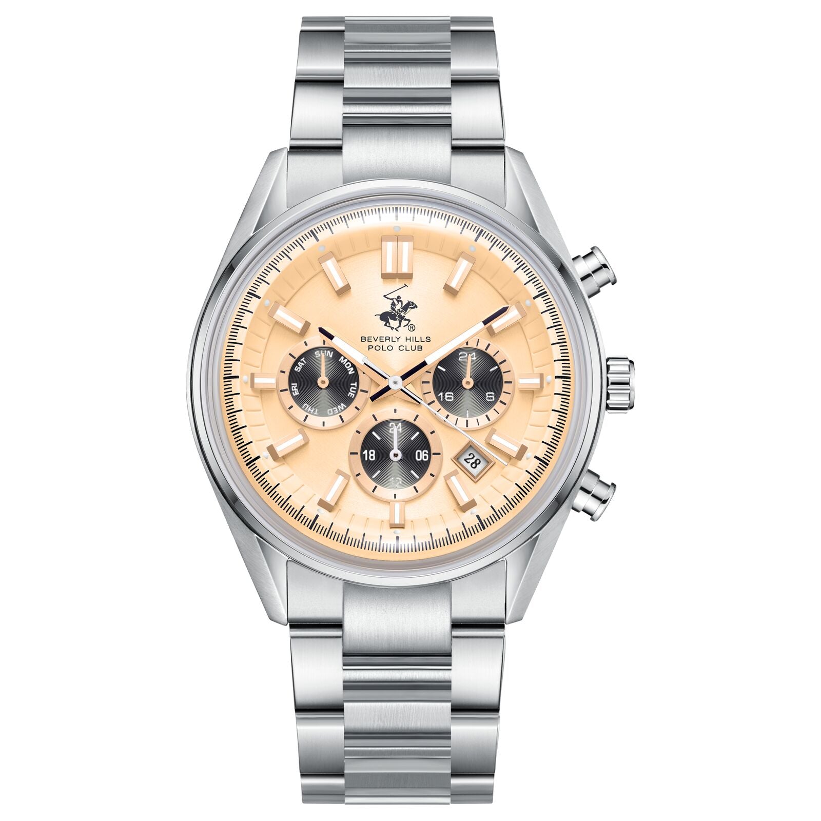 Beverly Hills Polo Club Men's Watch Analog Peach Dial with Silver Stainless Steel Band, BP3781X.370
