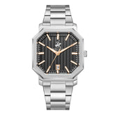 Beverly Hills Polo Club Men's Watch Analog Black Dial with Silver Stainless Steel Band, BP3793X.360