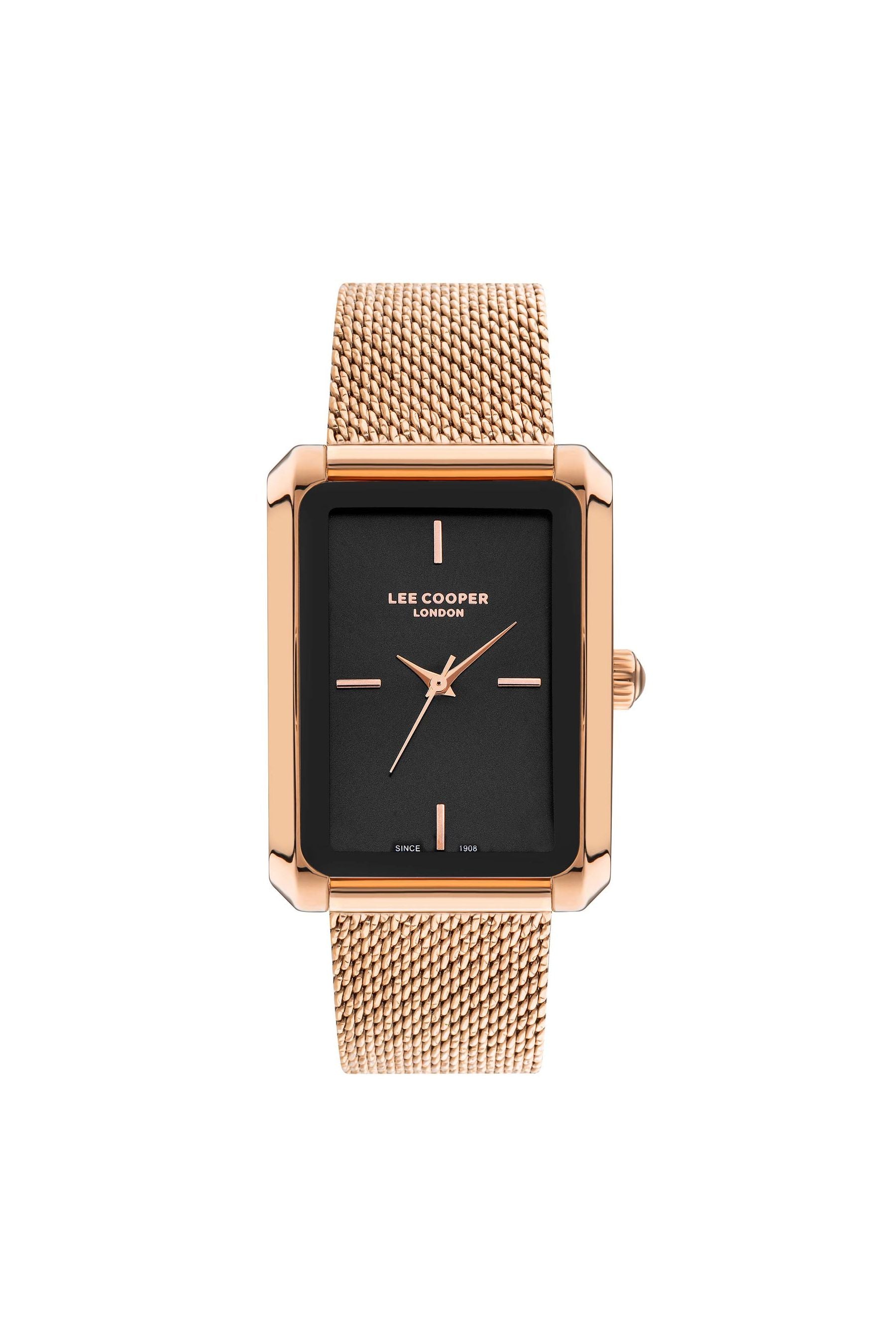 Lee Cooper Women's Watch Analog, Black Dial Rose-Gold Stainless Steel Band, LC07809.450