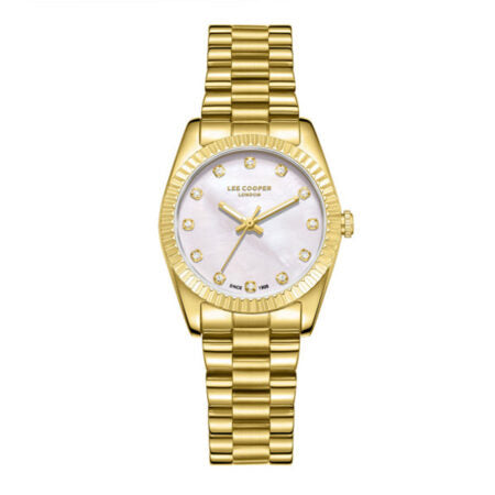 Lee Cooper Women's Analog Watch Mother of Pearl Dial With Gold Metal Band,LC08212.120