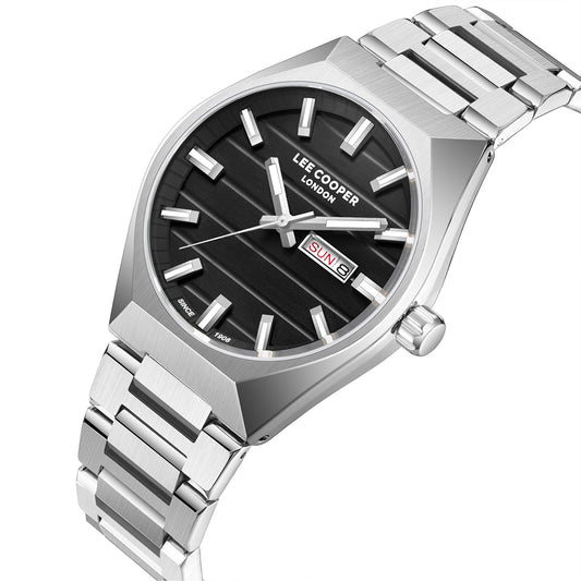 Lee Cooper Men's Date Analog Watch with Gunmetal Black Dial and Stainless Steel Band, LC08363.350