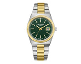 Lee Cooper Men's Date Analog Watch with Dark Green Dial and Silver/Gold Stainless Steel Band, LC08374.270