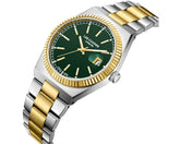 Lee Cooper Men's Date Analog Watch with Dark Green Dial and Silver/Gold Stainless Steel Band, LC08374.270